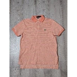 Polo Ralph Lauren Orange/White Stripe Short Sleeve Shirt Green Polo Logo Sz Med
